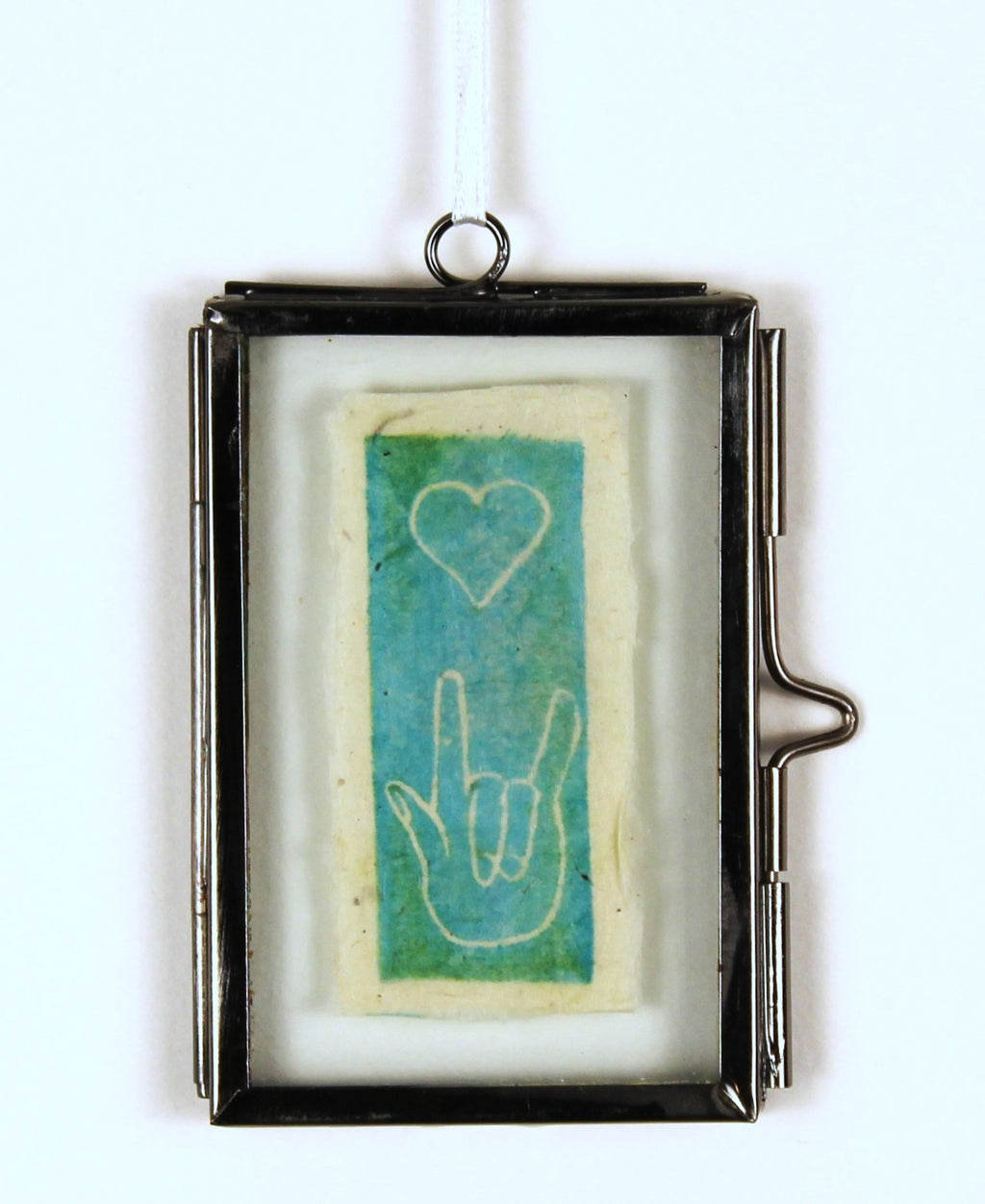 Glass Frame Relief Print Art (Mini)- I Love You So Blue-Green