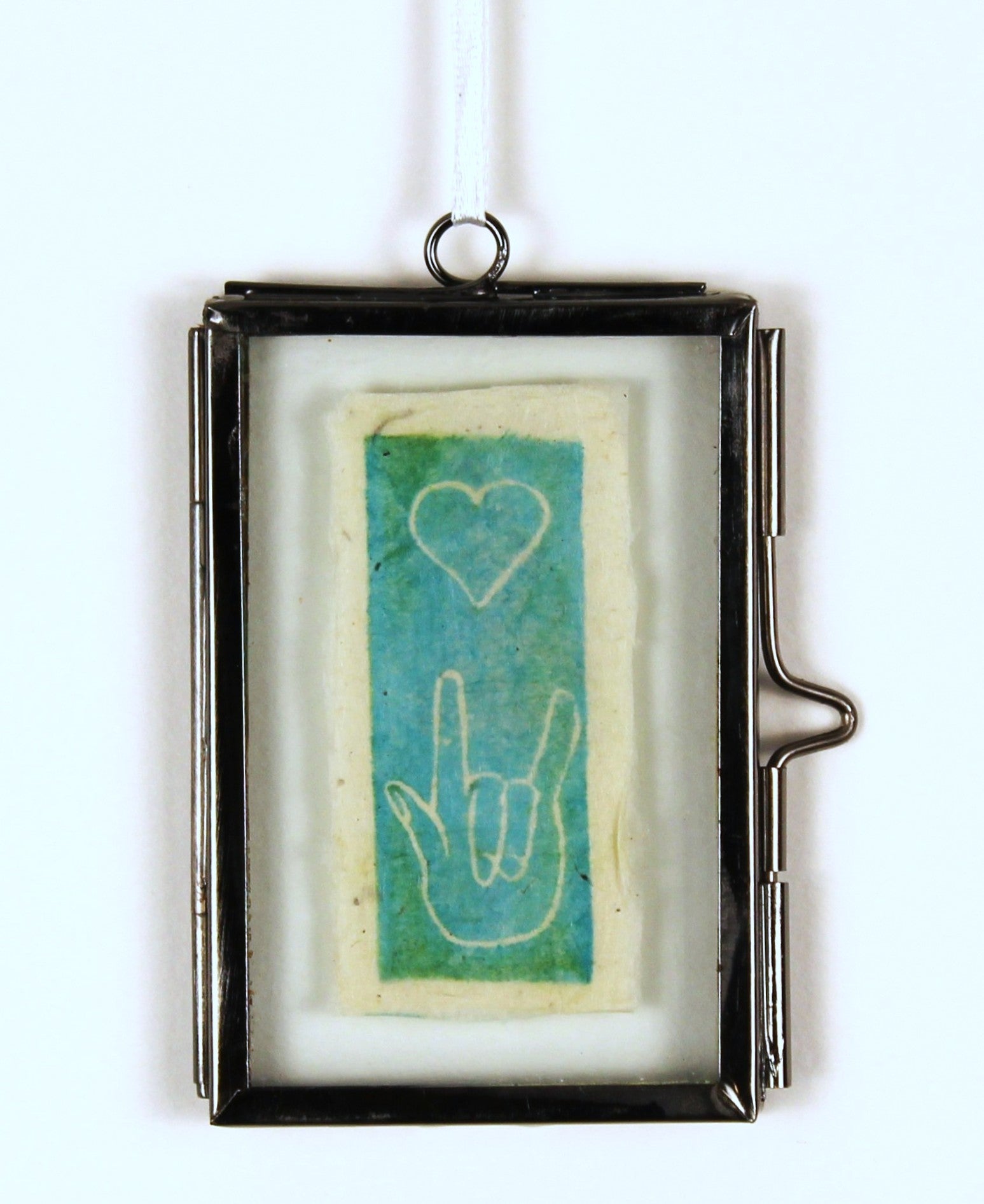 Glass Frame Relief Print Art (Mini)- I Love You So Blue-Green