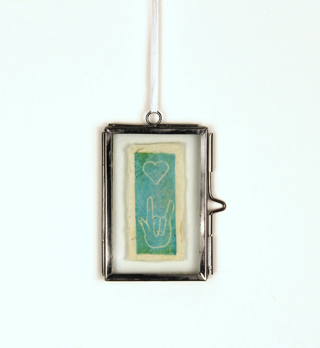 Glass Frame Relief Print Art (Mini)- I Love You So Blue-Green