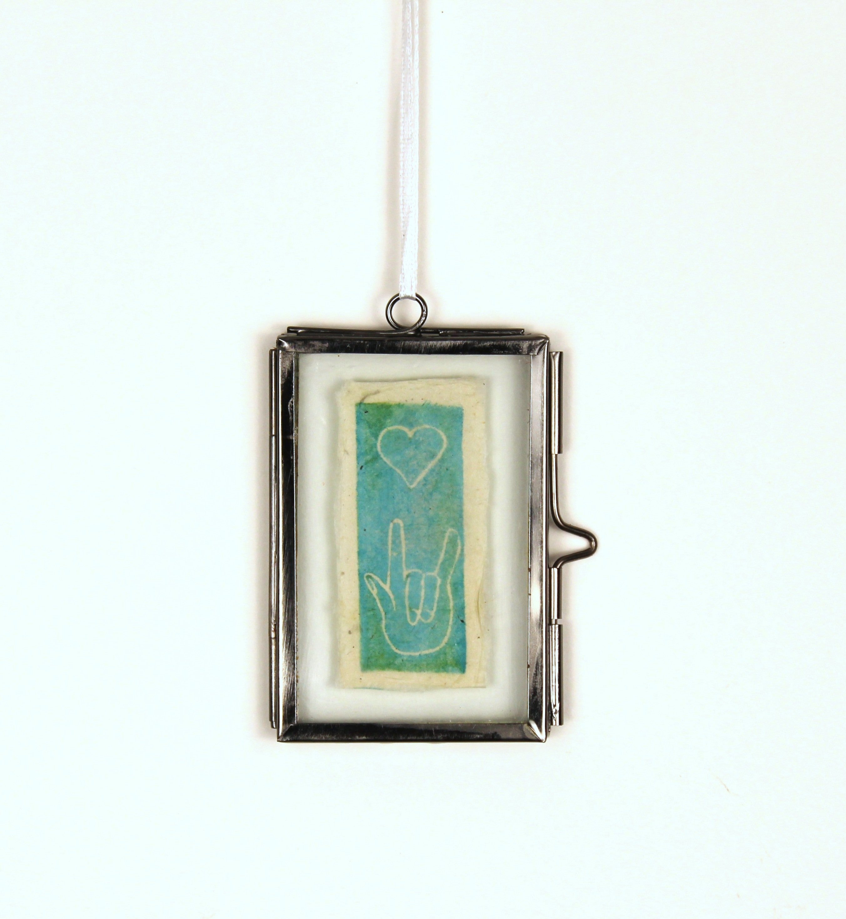 Glass Frame Relief Print Art (Mini)- I Love You So Blue-Green