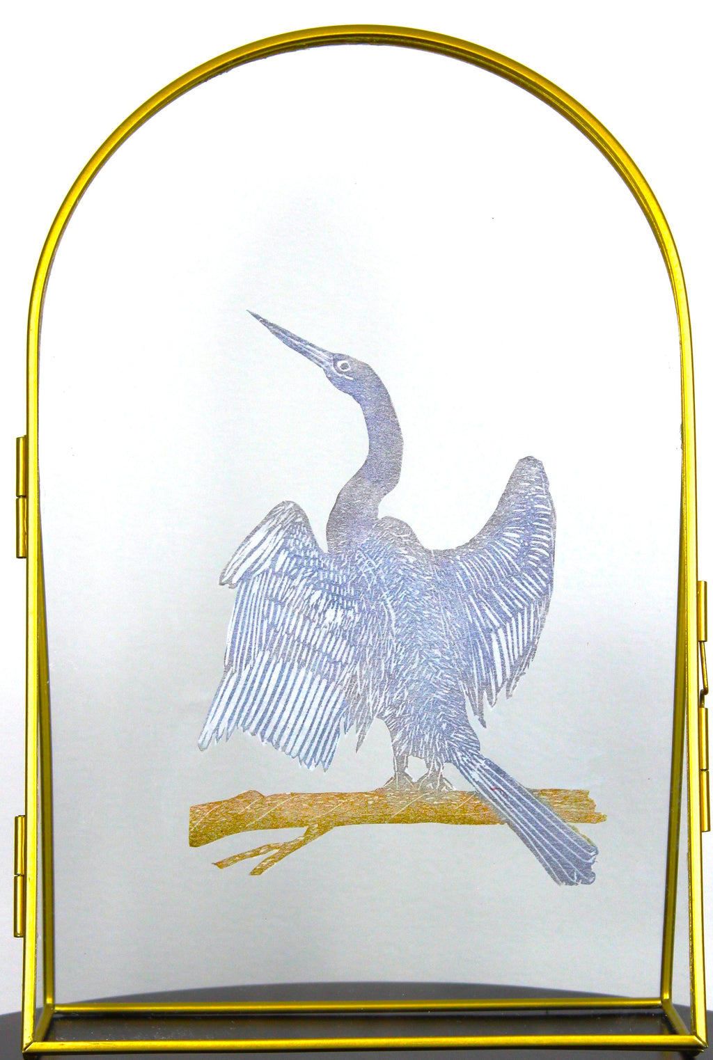 Glass Frame Relief Print Art (Large Standing Frame)-Cormorant Drying Time