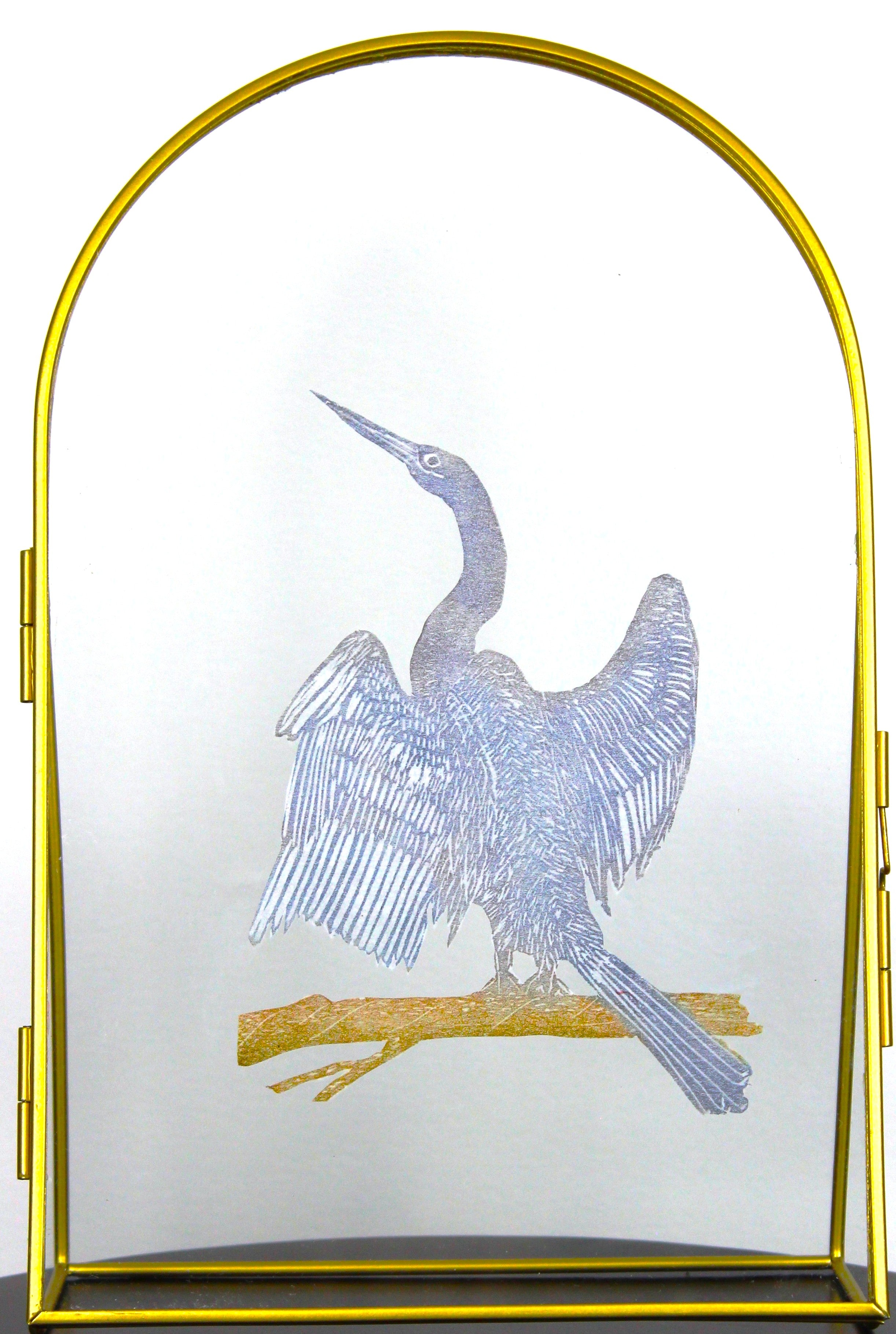 Glass Frame Relief Print Art (Large Standing Frame)-Cormorant Drying Time