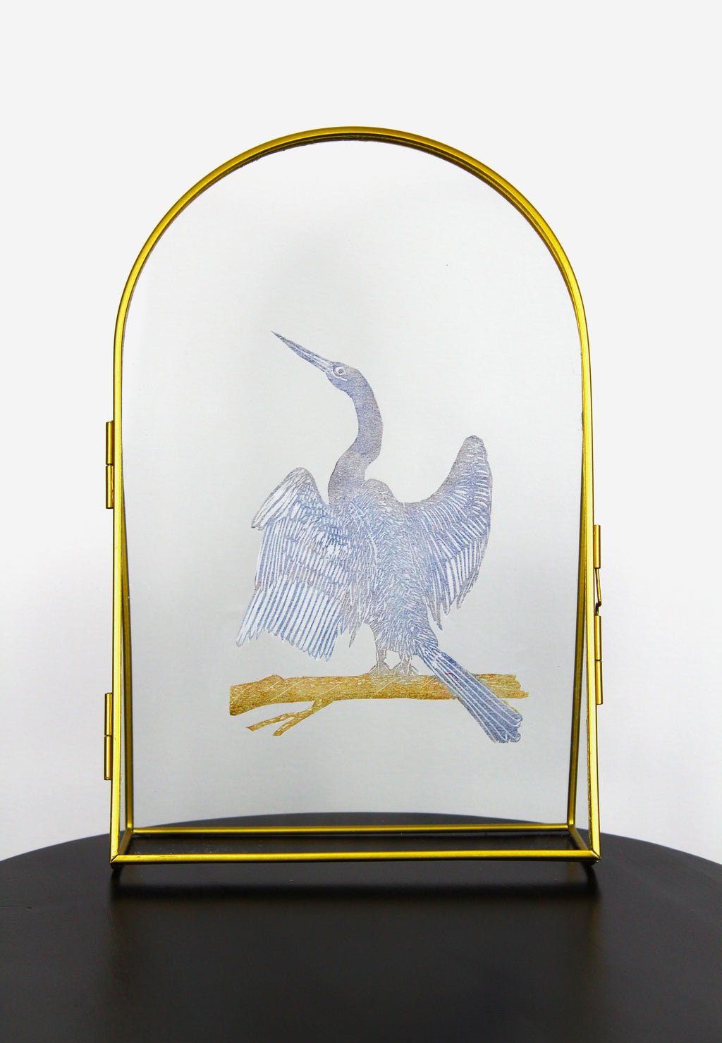 Glass Frame Relief Print Art (Large Standing Frame)-Cormorant Drying Time